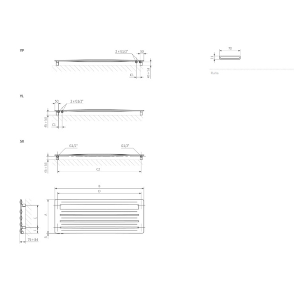 TERMA Aero HG designový radiátor Schématické zobrazení