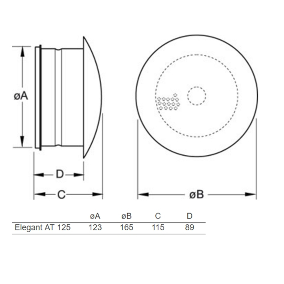 Elegant AT 125 difuzor - rozměry