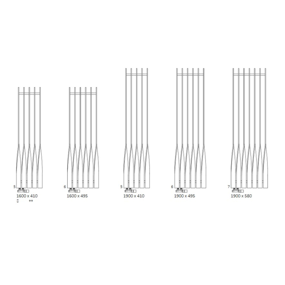 TERMA Cyklon V designový radiátor - Dostupné velikosti