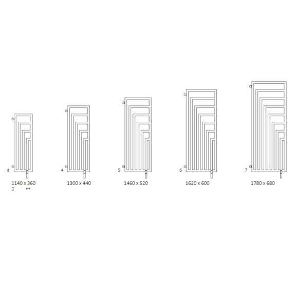 TERMA Angus DW designový radiátor Dostupné velikosti