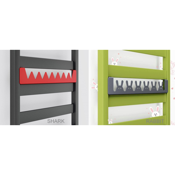 TERMA Vivo koupelnový radiátor 1390x500 barva Metallic Grey detail věšáku