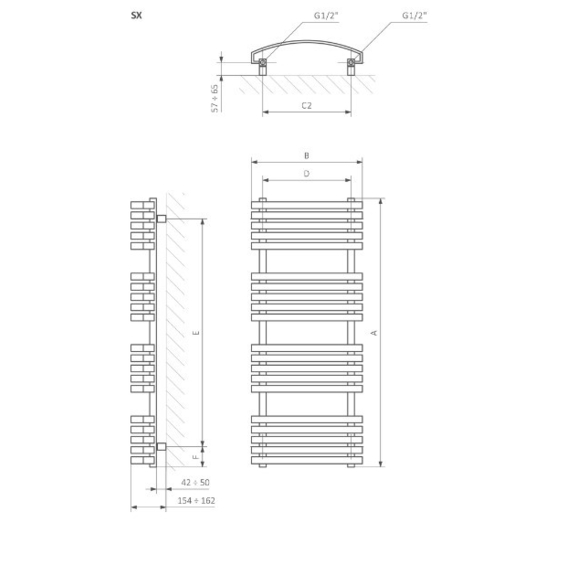TERMA Kioto designový radiátor Schéma
