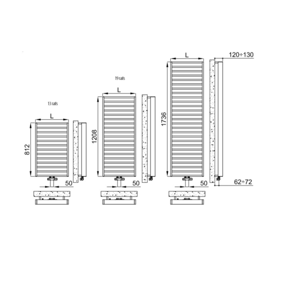 IRSAP It Is designový radiátor Schéma - velikosti