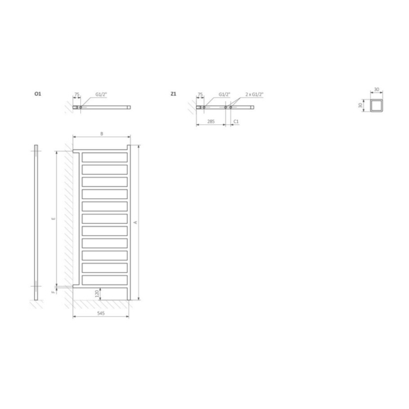TERMA Simple DW designový radiátor Schéma