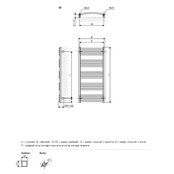 TERMA Lena koupelnový radiátor Schéma
