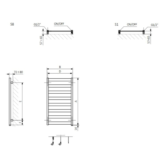 TERMA Vivo ONE koupelnový radiátor Schéma k montáži