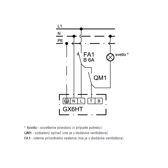Ventilátor Xpelair GX 6 HT - schéma zapojení