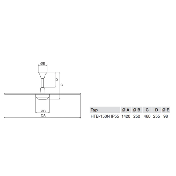 Soler & Palau HTB 150 RC IP55 stropní ventilátor - rozměry