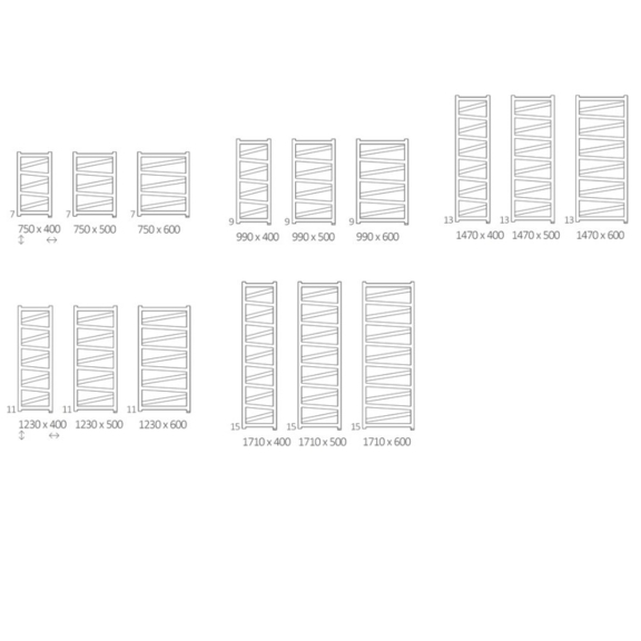 TERMA Vipera ONE designový radiátor Dostupné velikosti