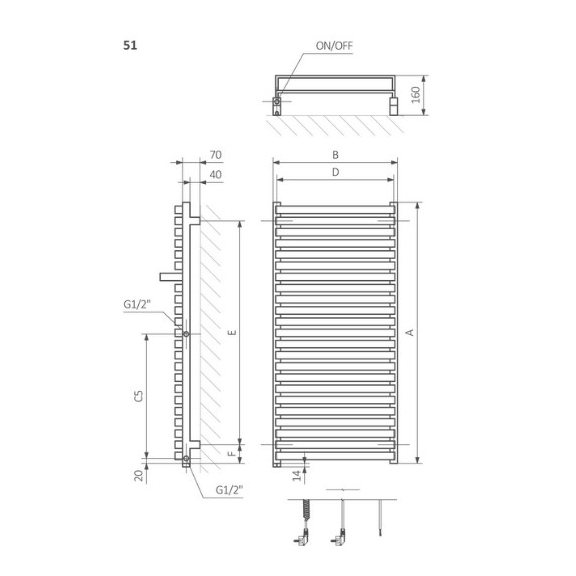 TERMA City One koupelnový radiátor - schéma