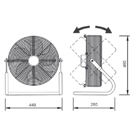 Soler & Palau TURBO 3000 mobilní axiální ventilátor - rozměry