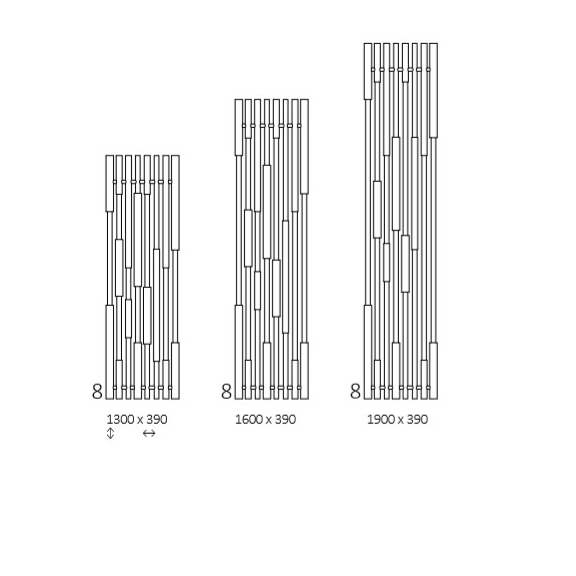 TERMA Cane designový radiátor Dostupné velikosti