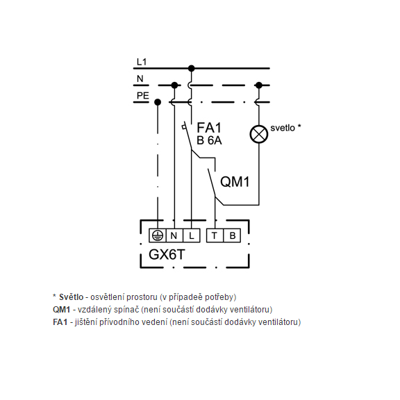 Ventilátor Xpelair GX 6 T - schéma zapojení