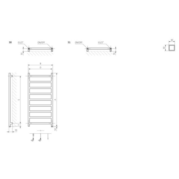 TERMA Simple One designový radiátor Schéma