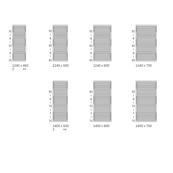 TERMA POC 2 koupelnový radiátor - dostupné Rozměry2