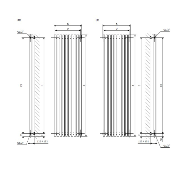 TERMA Tune VWD designový radiátor Schéma2