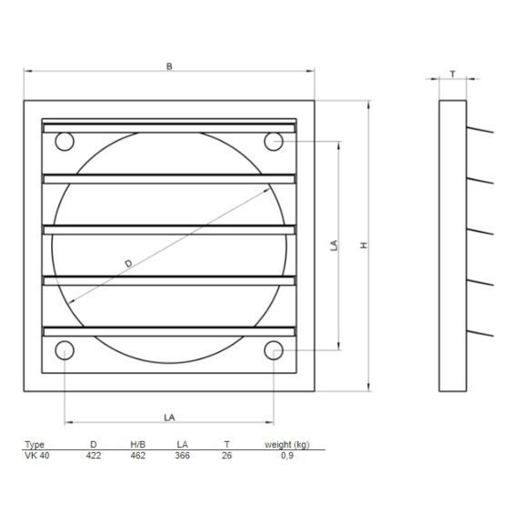 Systemair VK-40 žaluzie - rozměry