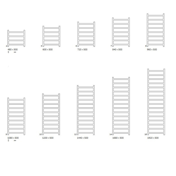 TERMA Simple designový radiátor Dostupné rozměry