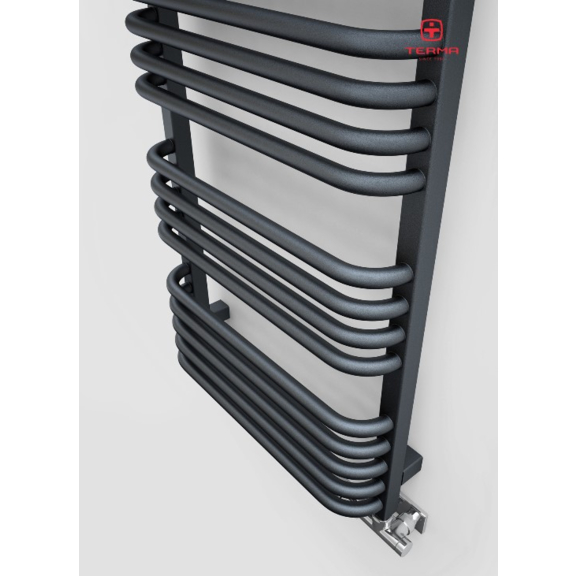 TERMA Alex ONE designový radiátor 1140x600 barva Modern Grey detail z boku