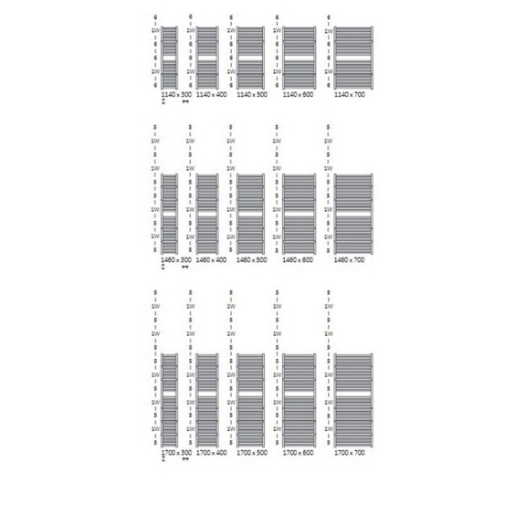 TERMA Lima koupelnový radiátor Dostupné velikosti 2