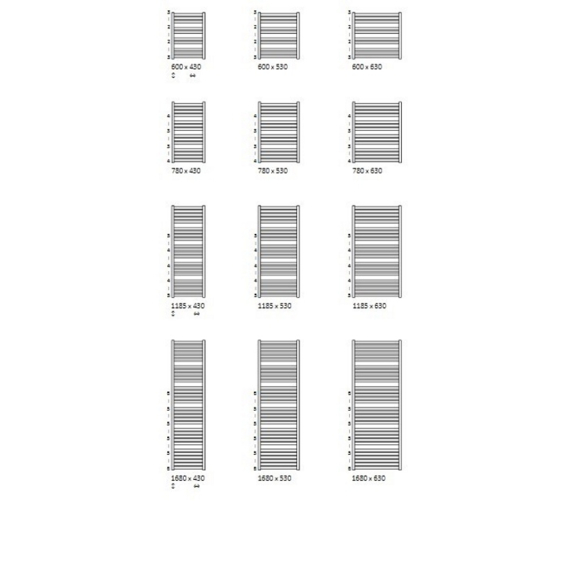 TERMA Marlin koupelnový radiátor Dostupné velikosti