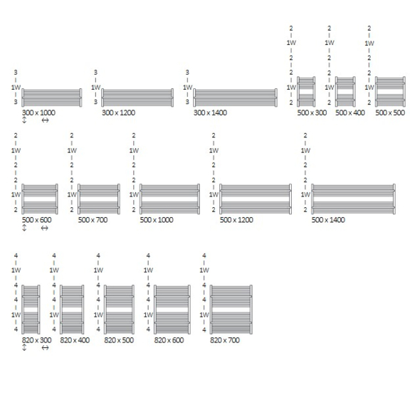 TERMA Lima koupelnový radiátor Dostupné velikosti 1