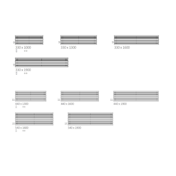 TERMA Sherwood H radiátor pod okno Dostupné velikosti