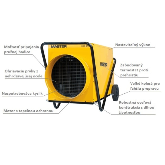 Master B 30 EPR profesionální elektrický ohřívač s ventilátorem a s možností připojení pružné hadice