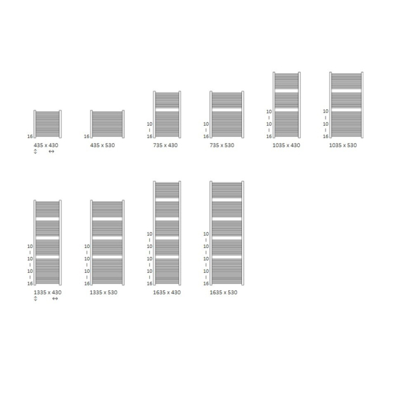 TERMA Mike designový radiátor Dostupné rozměry 1