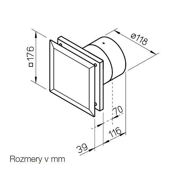 Helios MiniVent M1/120 dvouotáčkový standardní ventilátor - rozměry