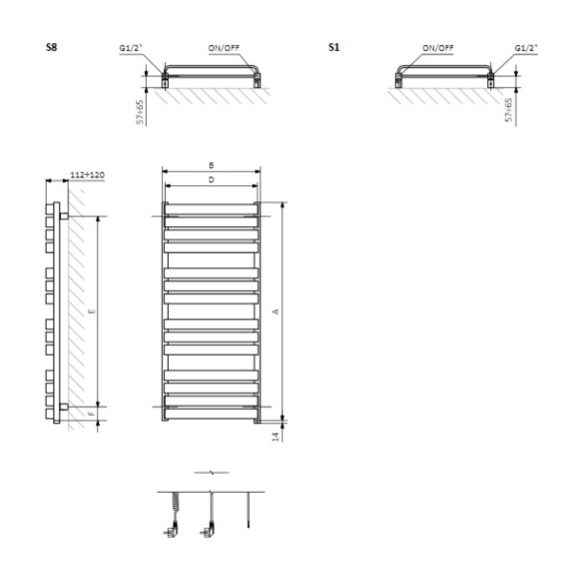 TERMA Warp T Bold One designový radiátor Schéma k montáži