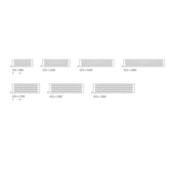 TERMA Aero H designový radiátor Přehled dostupných velikostí