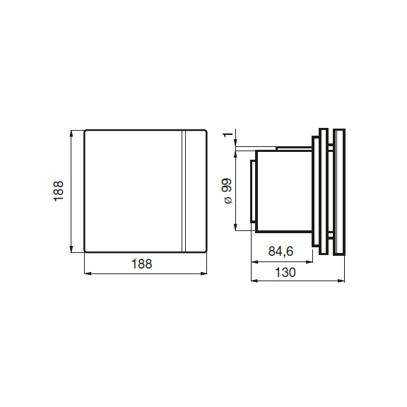 Ventilátor Silent 100 Design CZ SWAROVSKI bílý - rozměry