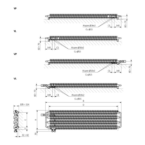 TERMA Ribbon HWS retro radiátor Schéma