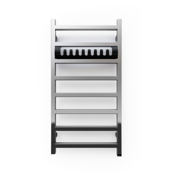 TERMA Simple One designový radiátor 960x500 BARVA Chrome s černým věšákem - detail