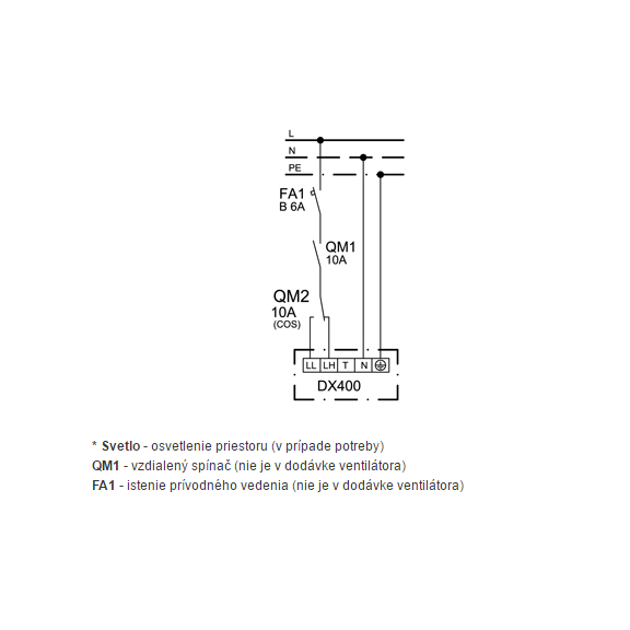 Ventilátor Xpelair DX 400 Premier - schéma zapojení