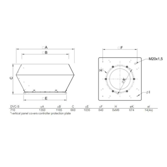 Systemair DVC 710-S střešní ventilátor - rozměry