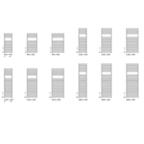 TERMA Lukka koupelnový radiátor Dostupné velikosti