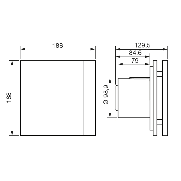 Ventilátor Silent 100 Design CHZ - rozměry