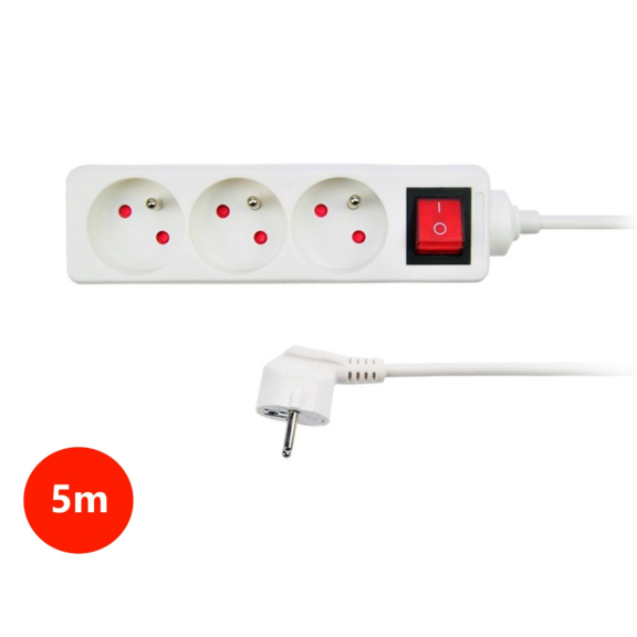 Prodlužovačka 5 m, 3 zásuvky s vypínačem