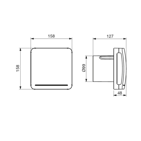 Ventilátor ECOAIR DESIGN S Ecowatt - rozměry