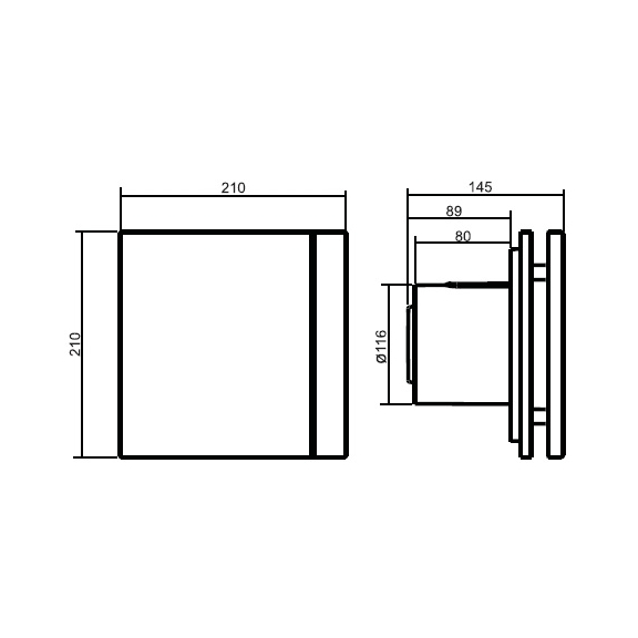 Ventilátor Silent 200 Design CHZ - rozměry