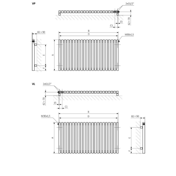 TERMA Triga designový radiátor Schéma